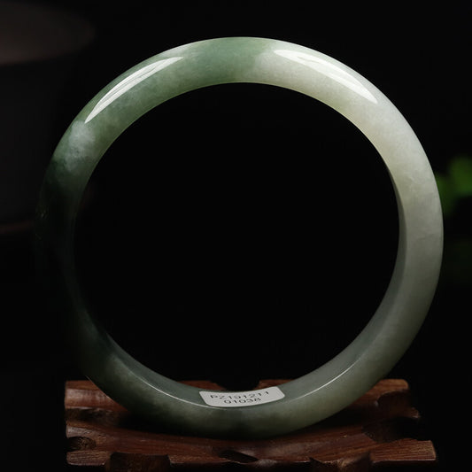 64mm Certified Grade A 100% Natural Oil Green Jadeite Jade Bangle Bracelet 02129