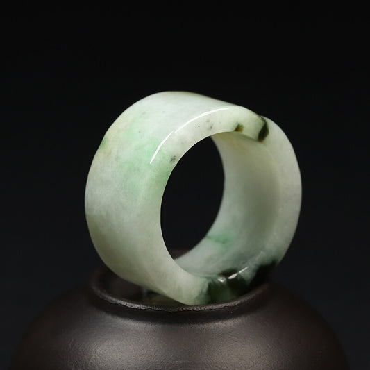 Size 9 Certified Grade A 100% Natural Green Burma Jadeite Jade Thumb Ring 00885