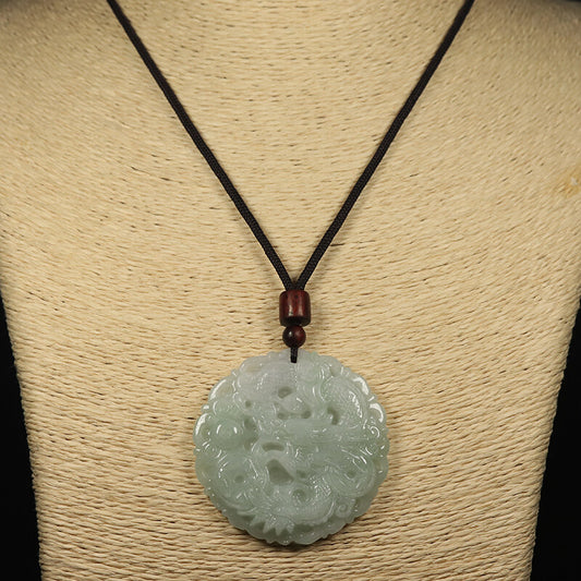 Certified Grade A 100% Natural Green Jadeite Jade Pendant Dragon Loong 龙 19337
