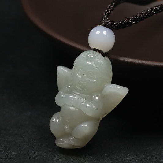 Certified Grade A 100% Natural Green Jadeite Jade Pendant Handcarved Angle 53888