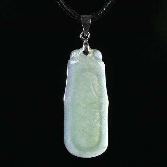 Certified Grade A 100% Natural Green Icy Jadeite Jade Pendant Bamboo SEC03345