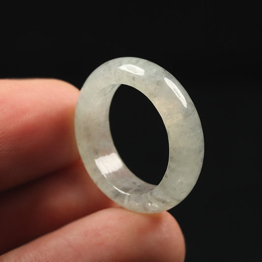 Size 6.75 Certified Grade A 100% Natural Black Green Icy Jadeite Jade Ring S4851