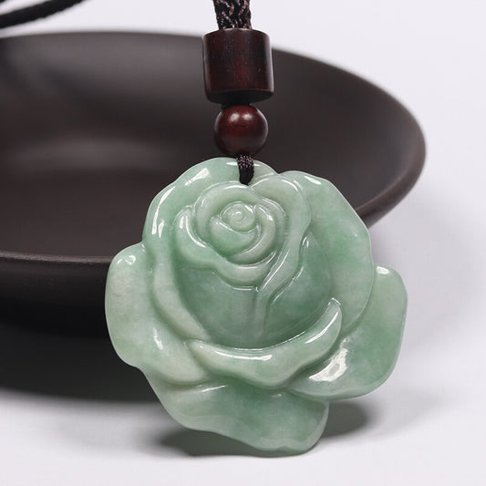 Certified Grade A 100% Natural Green Jadeite Jade Pendant Rose / Flower 17583