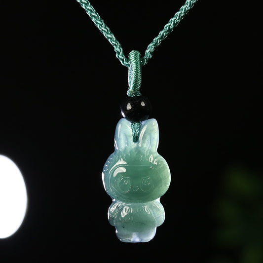 Certified Grade A Green 100% Natural Icy Burma Jadeite Jade Pendant Cartoon 1988